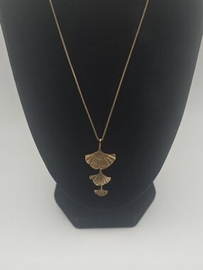 Michael Michaud Bronze Three Ginkgo Leaf Pendant Necklace